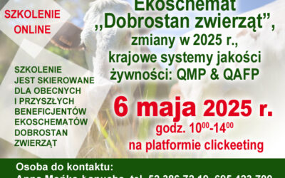 Szkolenie online: Ekoschemat „Dobrostan zwierząt” – zmiany w 2025 r. oraz systemy QMP & QAFP