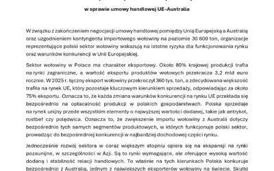 Stanowisko sektora wołowiny wobec umowy UE–Australia